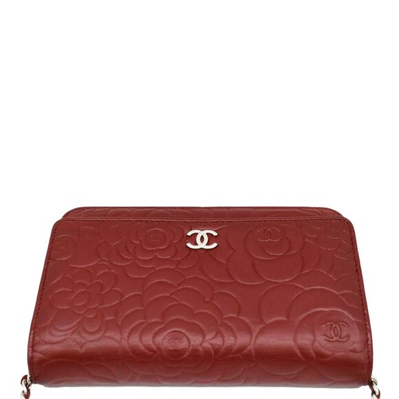 CHANEL Camellia Wallet On Chain Leather Crossbody Bag Red - Picture 5 of 14